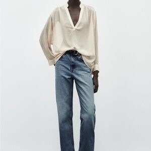 Zara Rhinestone Cream Sheer Blouse